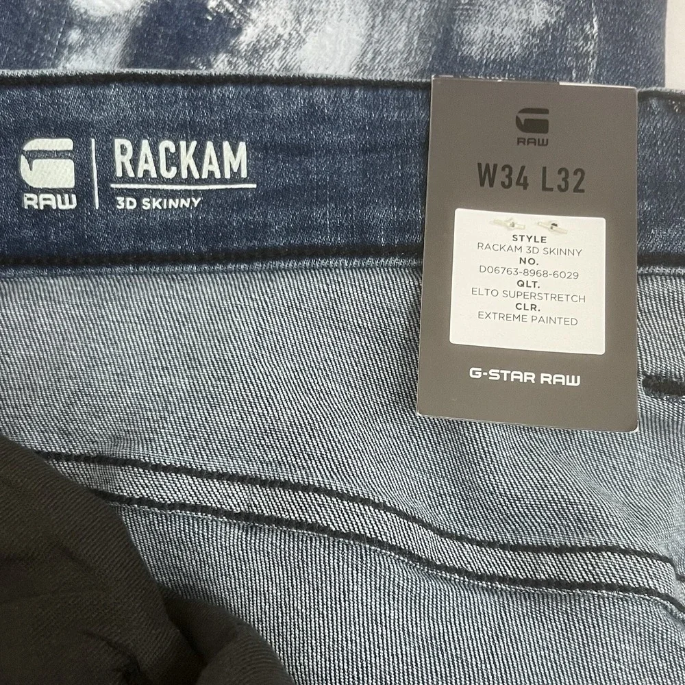 G Star Raw Rackam 3D Skinny Jeans Super Stretch Denim‎ Extreme Painted Men 34x32